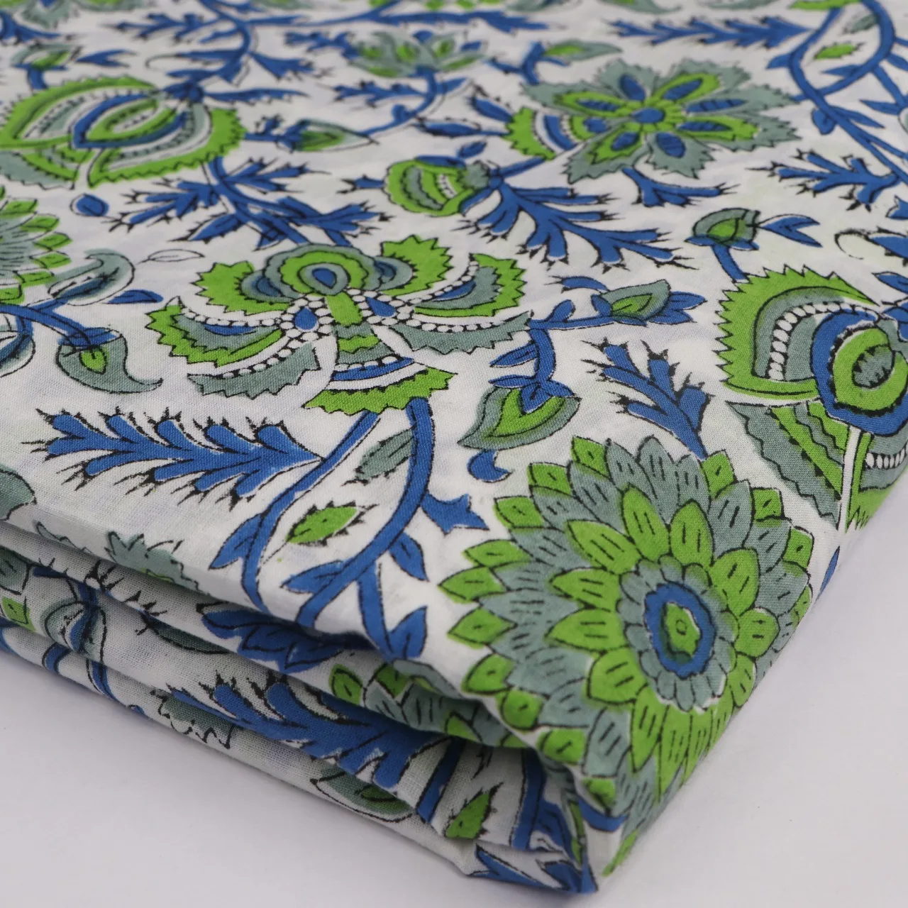 Indian Jaipur Printed Cotton Running Floral Natural Dyes Hand Screen Print Printed Fabrics
