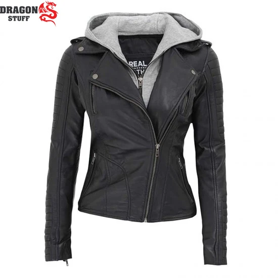 Leather Jacket Leatheryes Custom women Style Real Leather Jacket With Removable Hood