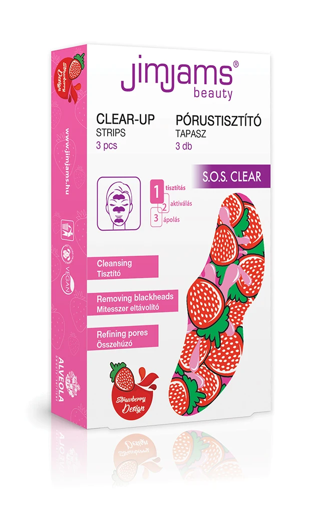 
JimJams Beauty Clear up Strips with strawberry design 3pcs/box blackhead pore cleaner black dot nose mask 