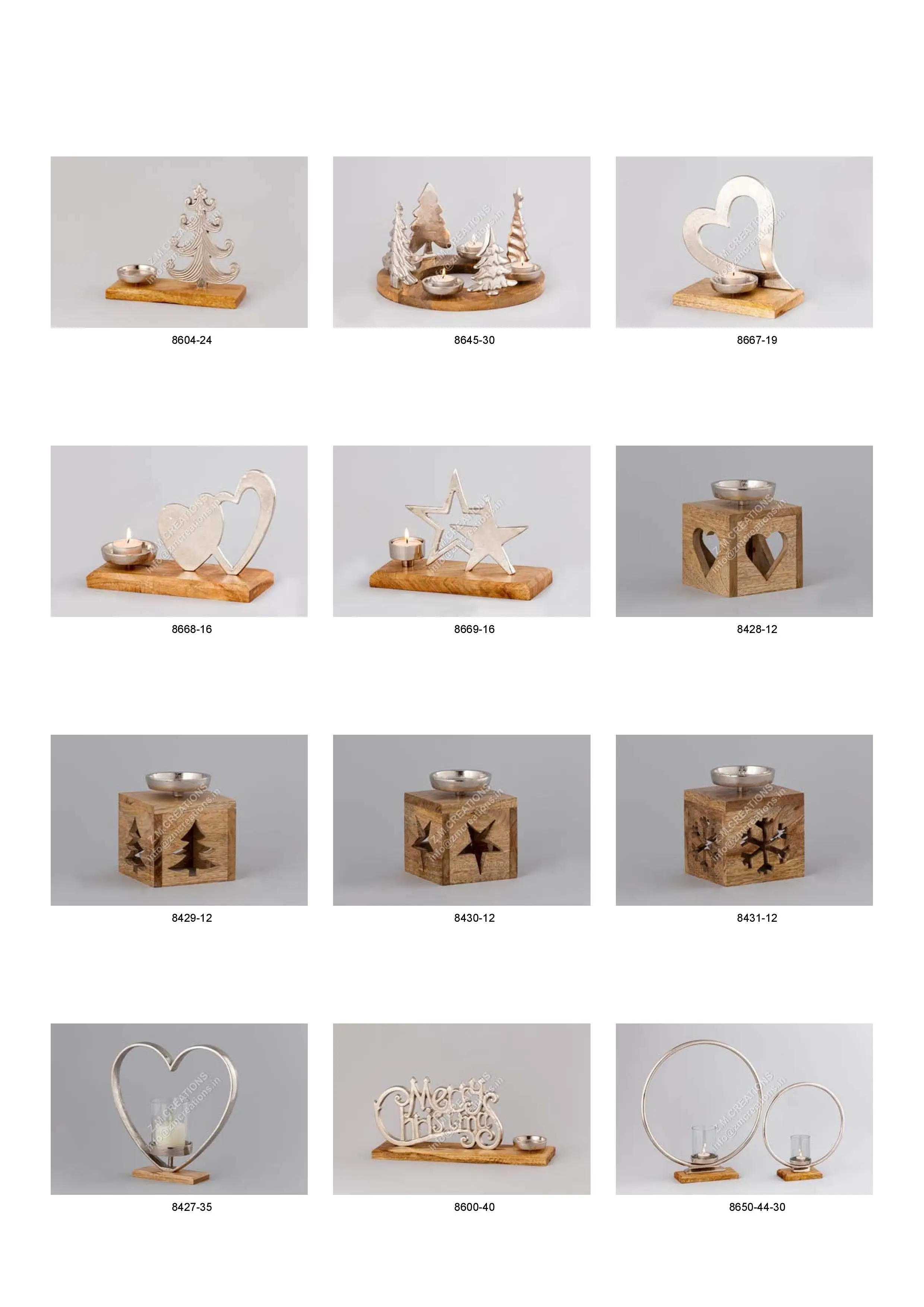 Christmas and Easter Festival Home Decor Snowflake Design Mango Wood and Metal Tealight Candlestick Holder Packaged in Box