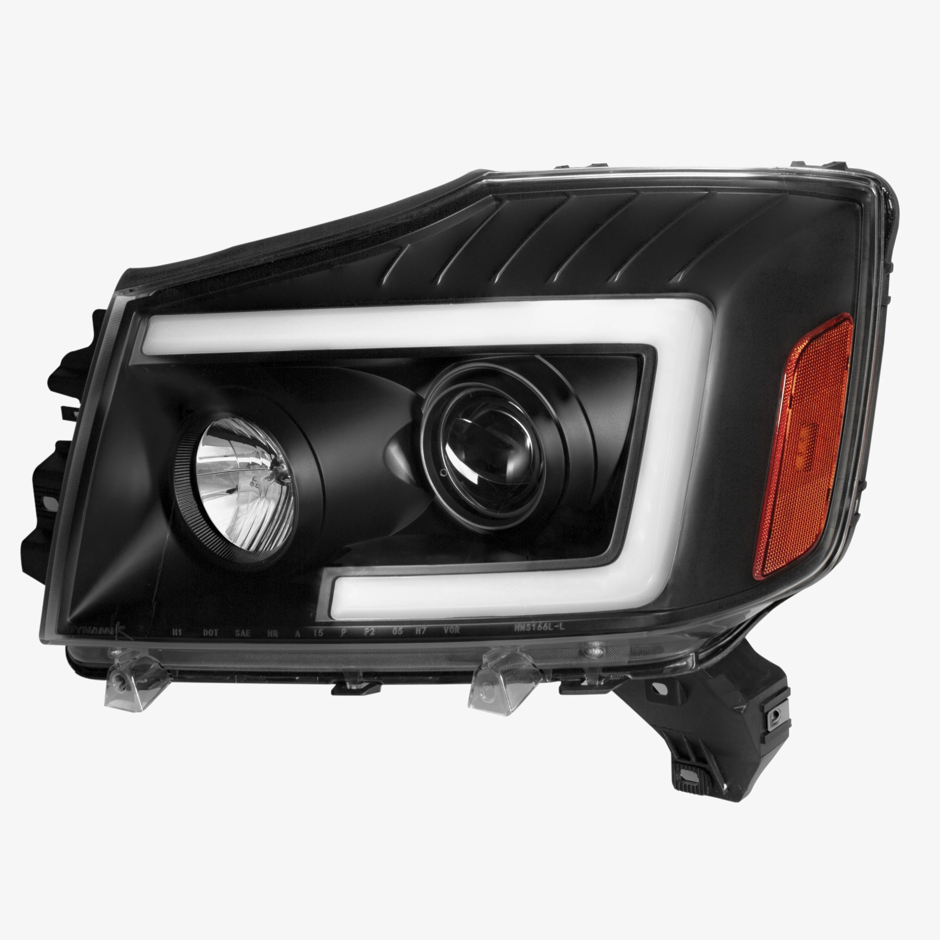 04-15 for Nissan Titan/ 04-07 Armada LED C-Bar Projector Headlights w/ Switchback Sequential Turn Signals (Black /clear)