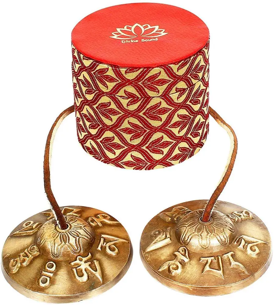  Tingsha Cymbals Om Mani Padme Mantra engraved With Box - 3 inches