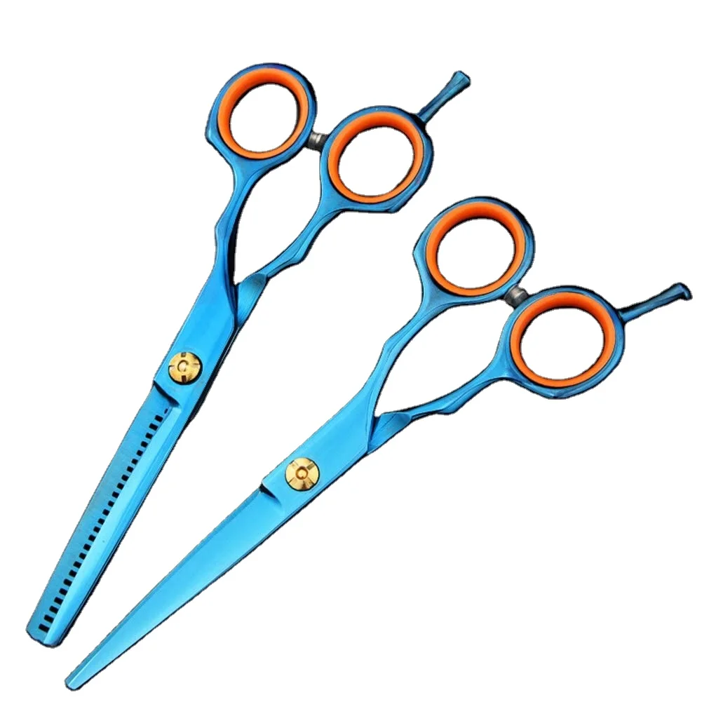 Professional Japanese Stainless Steel Scissors for Haircut Industrial-Grade Blue Smooth Edge Sharp Tip Home Use Rubber Handle