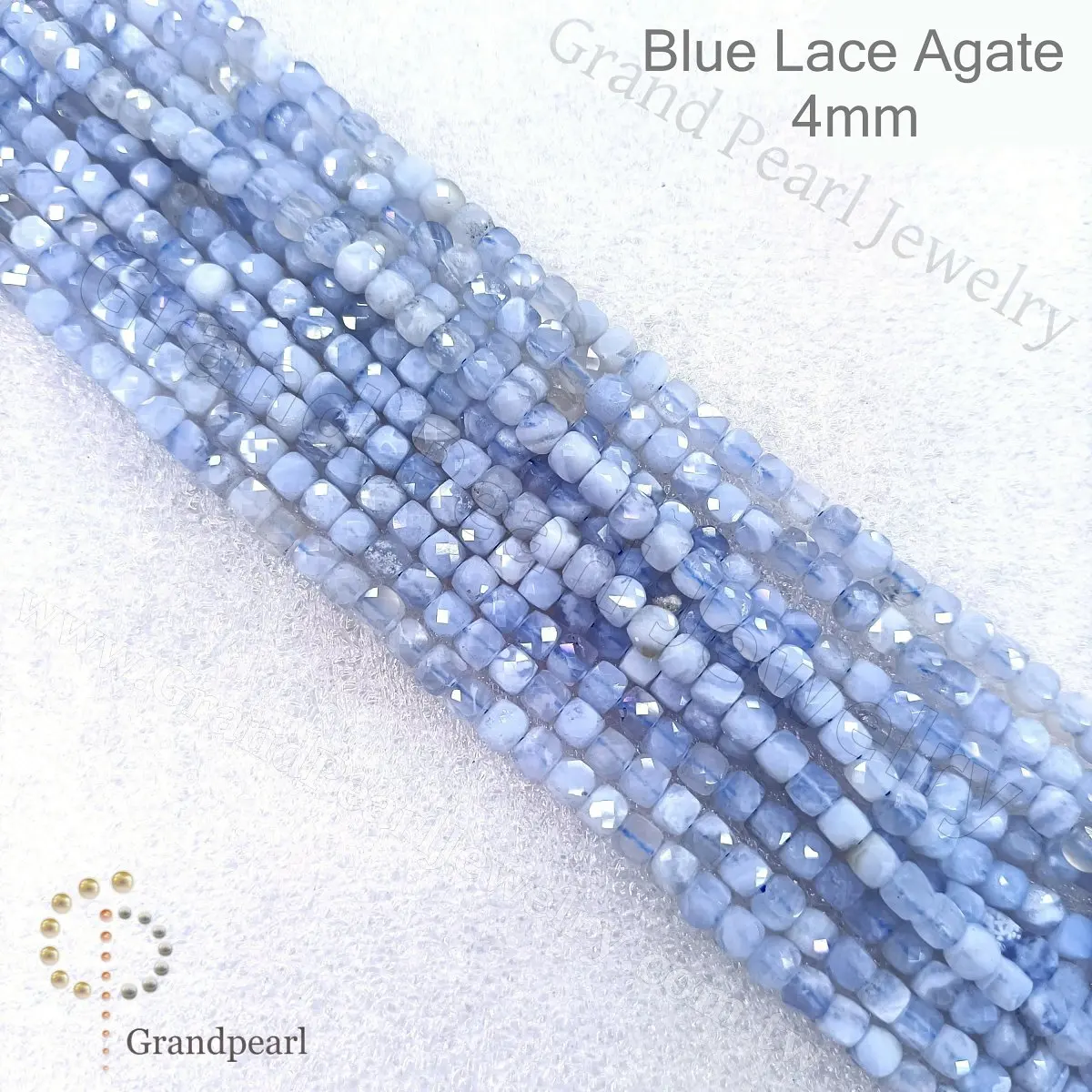  Граненый драгоценный камень-кубические бусины _ голубое кружево агат-4 мм