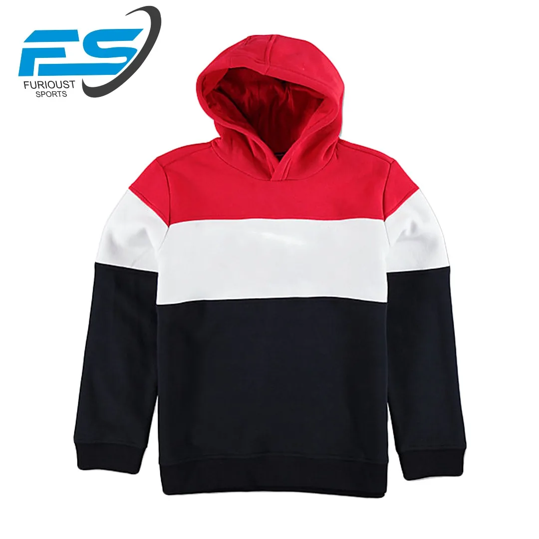 Red white black three panel hoodie in cut and sewn panels pullover hoodies baggy style customized