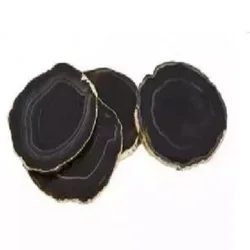 Wholesale Natural Black Agate Coaster With Golden Edge Gemstone Buy Online From Orgone Export