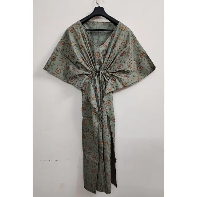  Индийский хлопок костюм накидка Восточный Халат длинный халат ручной работы с цветочным принтом в этническом стиле длинная ночная рубашка макси платье кафтан Ночной для дам