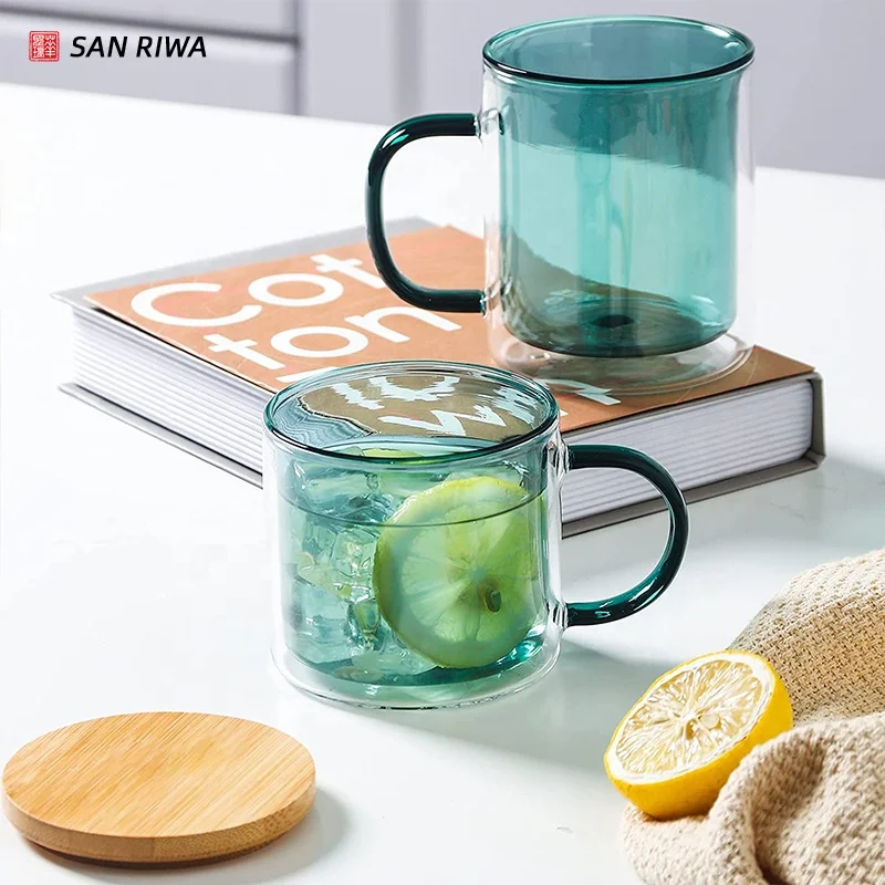 Colored Glass Cup Round Shape Double Walled Glass Mug Borosilicate Glass Cup Double glass cup1