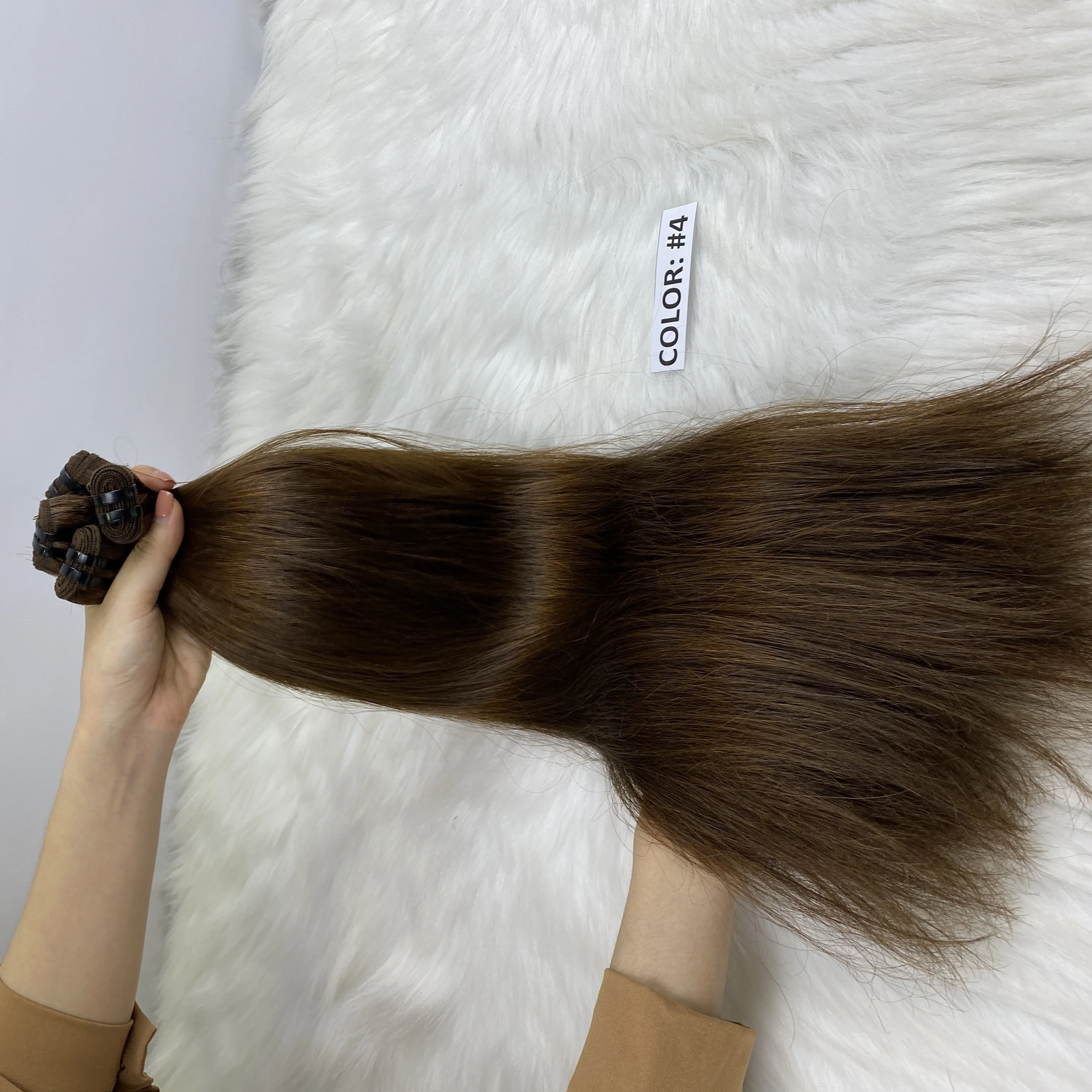 
Hot sale Cambodian practical straight human natural hair chestnut color machine weft bone straight human hair Vietnam Hair 