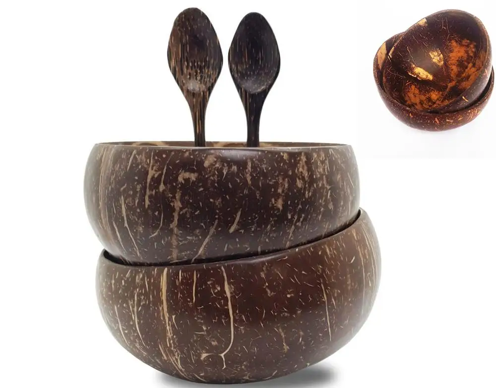Eco-Friendly Feature and Bowls Dinnerware Type coconut shell cups for ice cream Coconut Shell Bowl with spoon dinnerware sets 2024 Trend