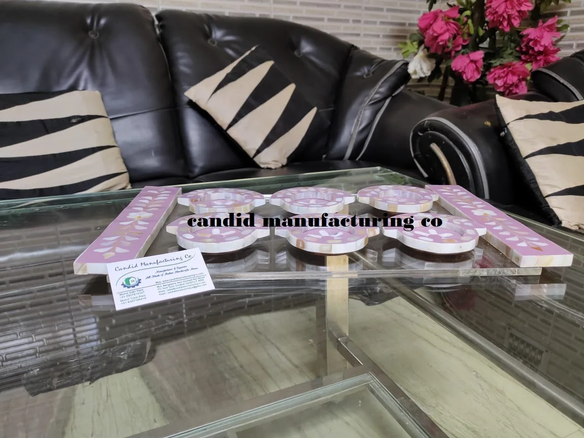 Luxury Acrylic Mother of Pearl Tray with Wood Half Platter Coasters/Plates for Food Occasions