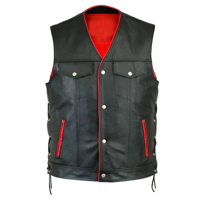 100% Натуральная овечья кожа жилет высокое качество индивидуальная Настройка повседневная крутая модная мотоциклетная Байкерская
