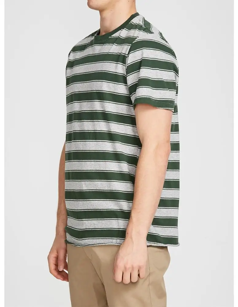 Custom Knitted Casual 100% Cotton Striped Designer Oversize Unisex Womens Mens crew neck Striped t-shirt