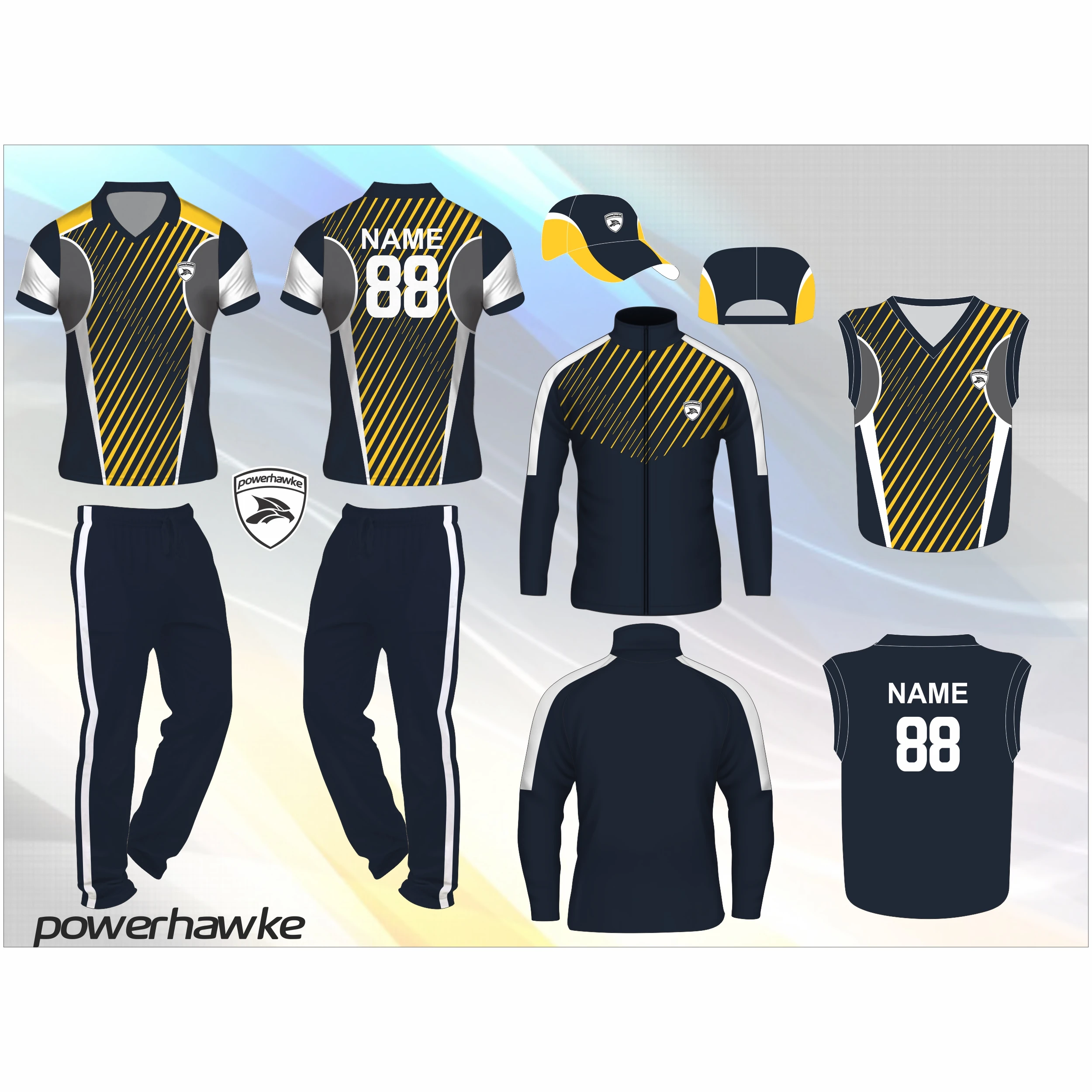 Made in India Powerhawke Custom Men Cricket Team Stretchable Jerseys with Collar available at Reasonable Price