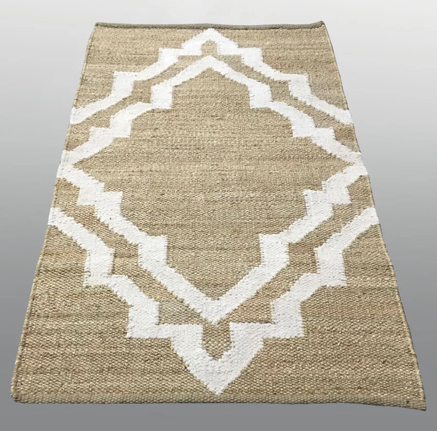 Natural Fibre Rugs Indian Handmade Jute Geometrical Design Floor Decoration For Living Room Carpets