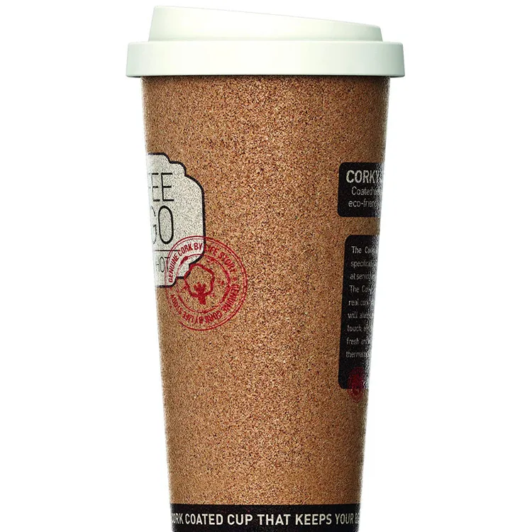 16oz Eco-friendly Reusable Insulated Cork Plastic Coffee Tea Mug Cup for Travel and Work