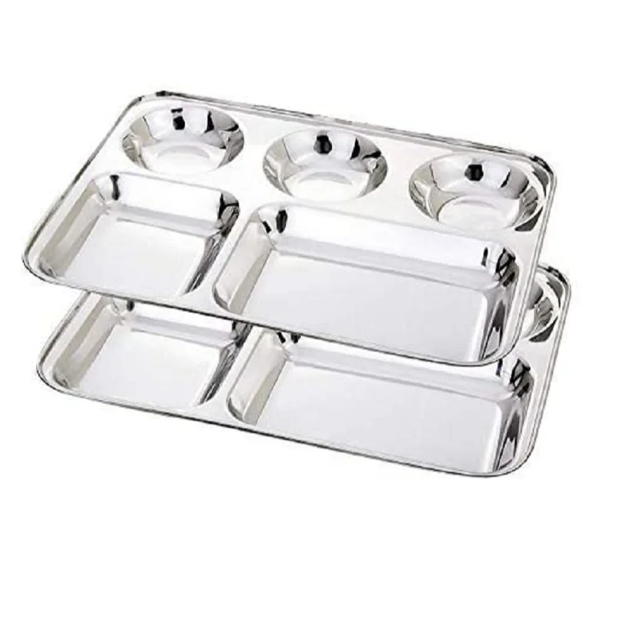 high quality stainless steel set of 5 rectangular shape new dinner plate 5 sections divided Technology Glass Packing Packaging