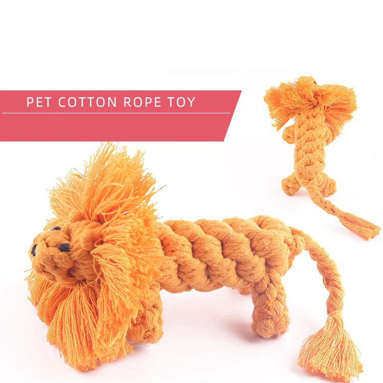 New Arrival Lion Personalised Custom Logo Tug Knit Hairy Crochet Cotton Rope Dog Toy