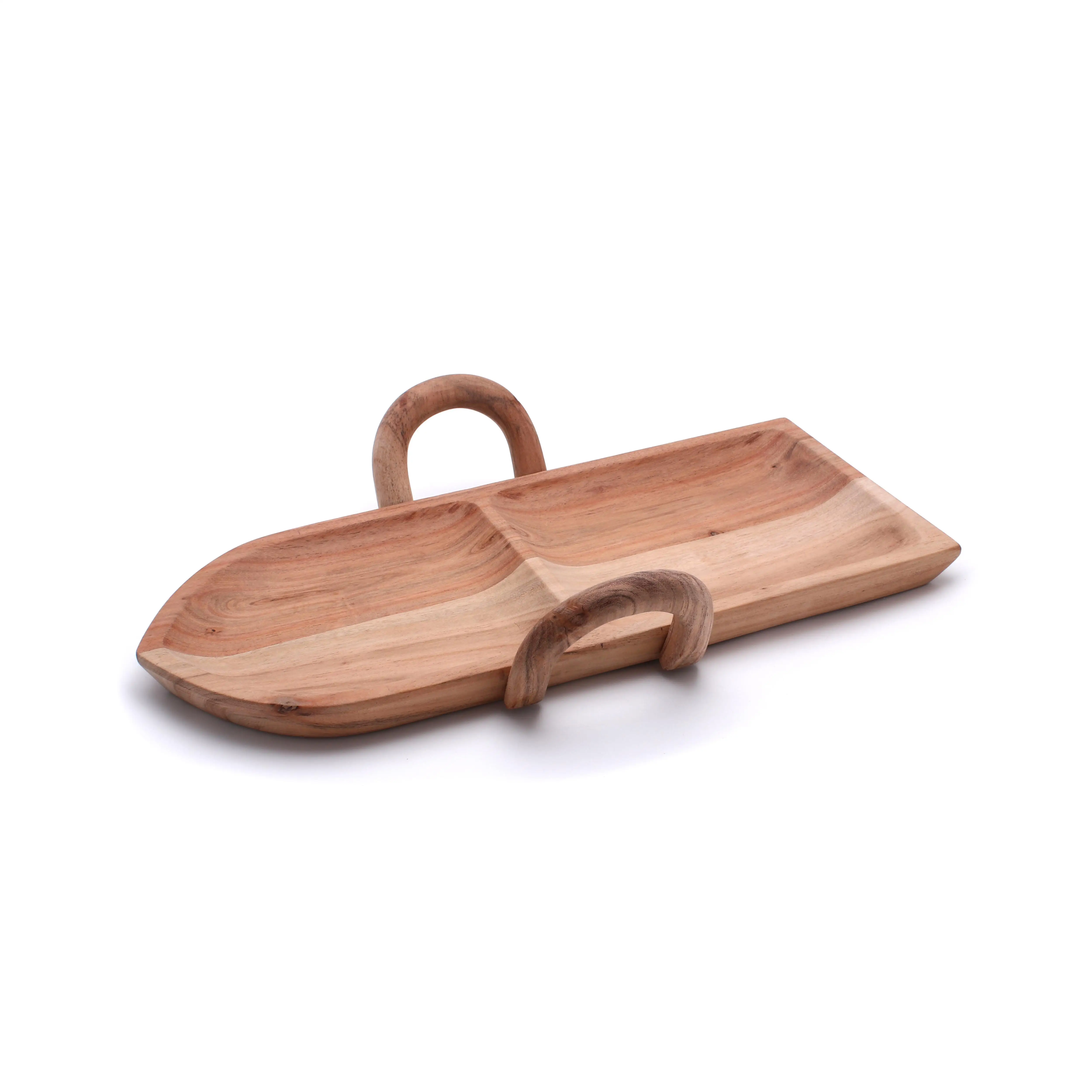 40 x 27 x 8CM Natural Wooden Acacia Boat Shape Food Snacks Serving Platters with Handles Multifunction Wooden Acacia Platters