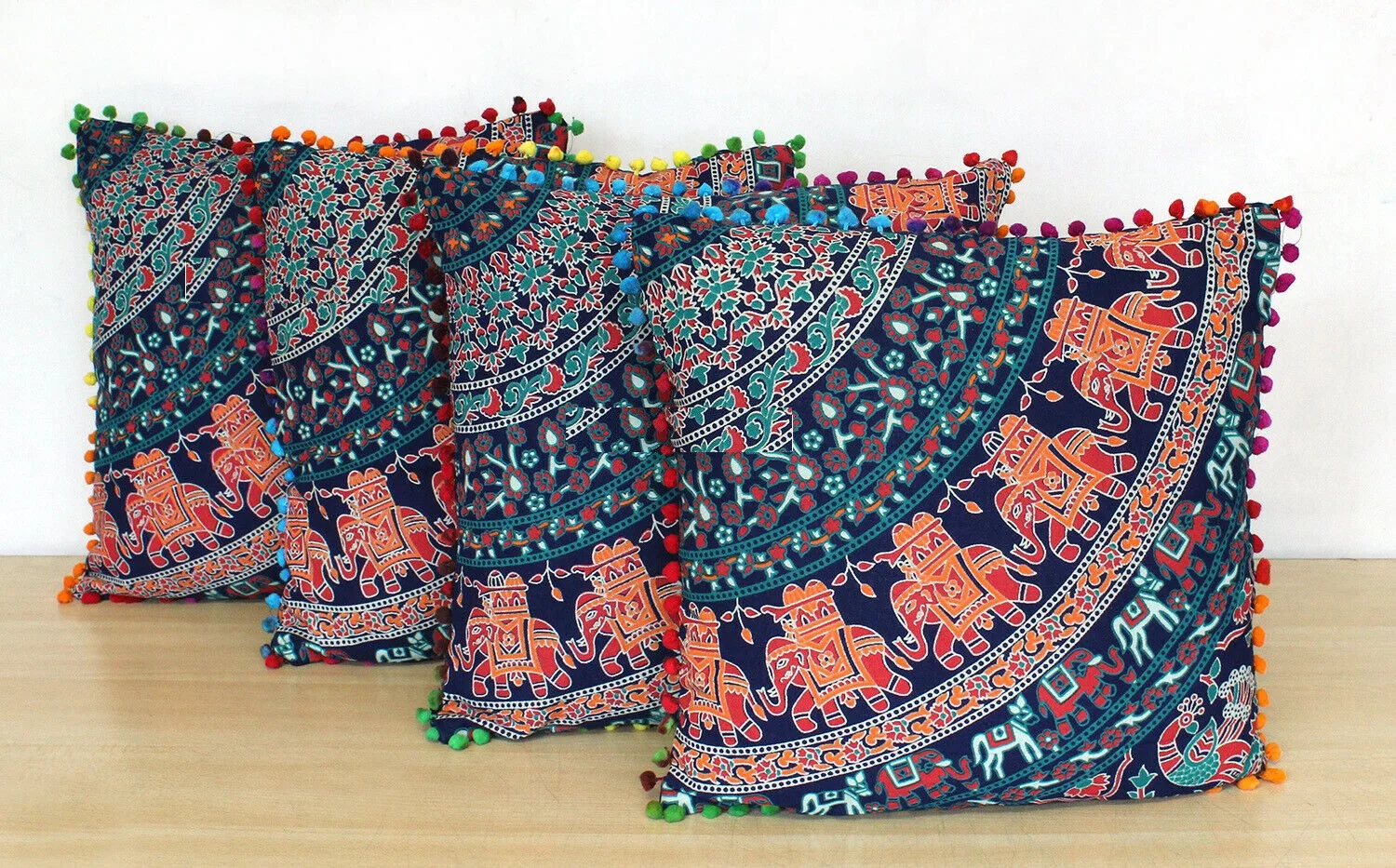Set of 4 Pcs Square Cushion Cover Peacock Mandala Indian Cushion Cover Pillow Cover Multiple Color