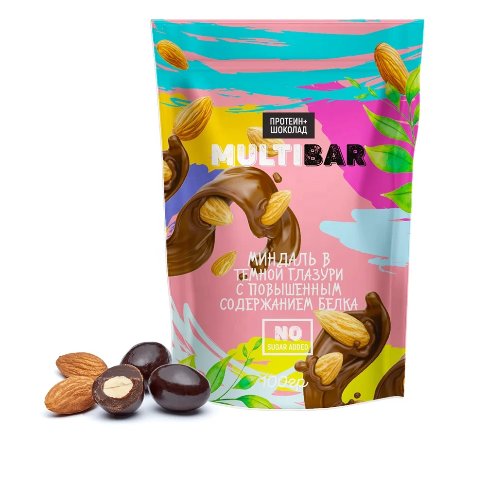 
19% of protein sugar-free dark chocolate covered almonds health food 