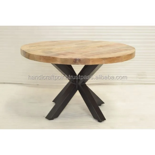 
Vintage Industrial Modern Industrial Style Round Mango Wooden Top Coffee Table 