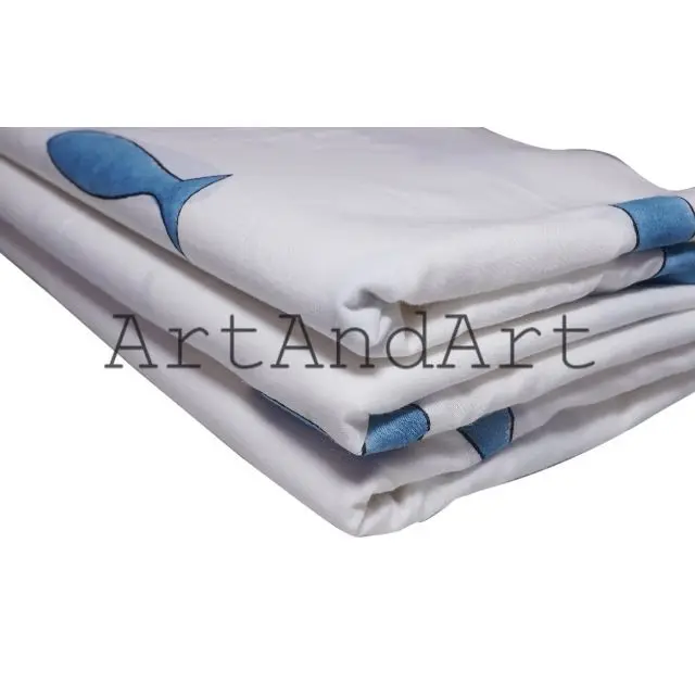 Cotton Fish Pattern Hand Block Printed Fabric For Home Textile And Dresses Making Supply Indian Cotton By Yard Fabric