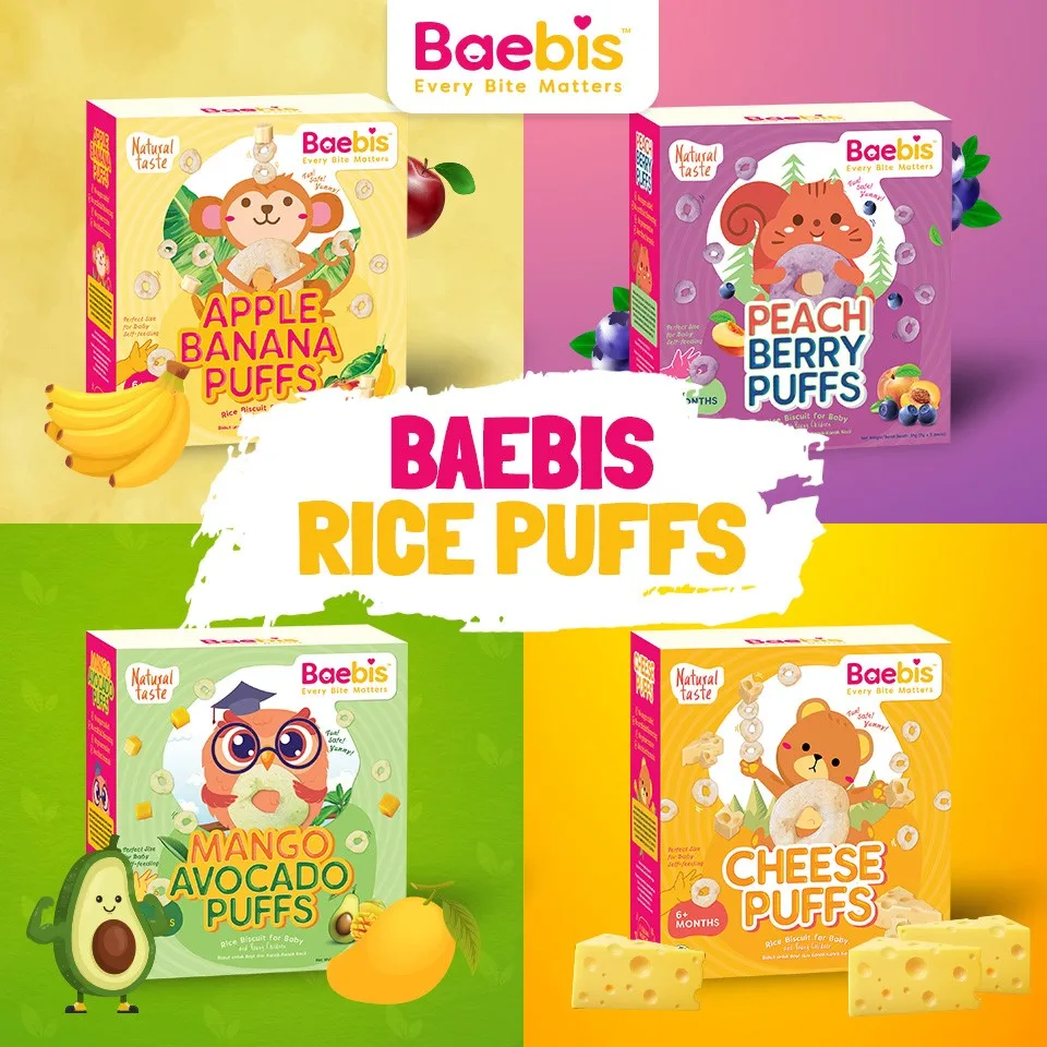 Baebis 100% Natural Ingredients Cheese Puffs Baby Rice Biscuit Baby Snacks with No Sugar / Salt Added