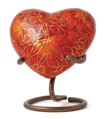 Beautiful Handcrafted Orange Flower Heart Keepsake Urn for Ashes by Higher Handicrafts