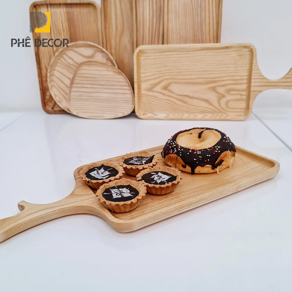Large size wood tray / Japanese style food tray / Rectangular wooden tray with handle made in Vietnam / GK209