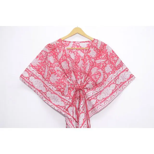 
Indian Cotton Kaftan For Women Hand Block Printed Bathrobe Floral Print Beach Wear Bikini Cover Up For Ladies Stylish Tunic 