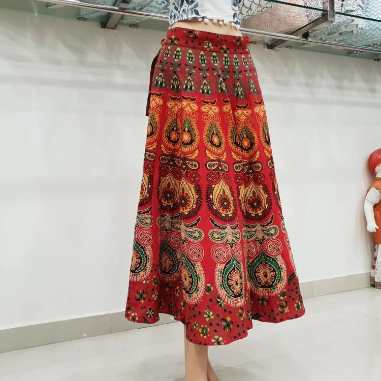 Cotton Mandala Long Gypsy Skirts Indian Women Natural Adults Multi Printed 100% Cotton 500 Pcs Maxi Standard In-stock Items SK02