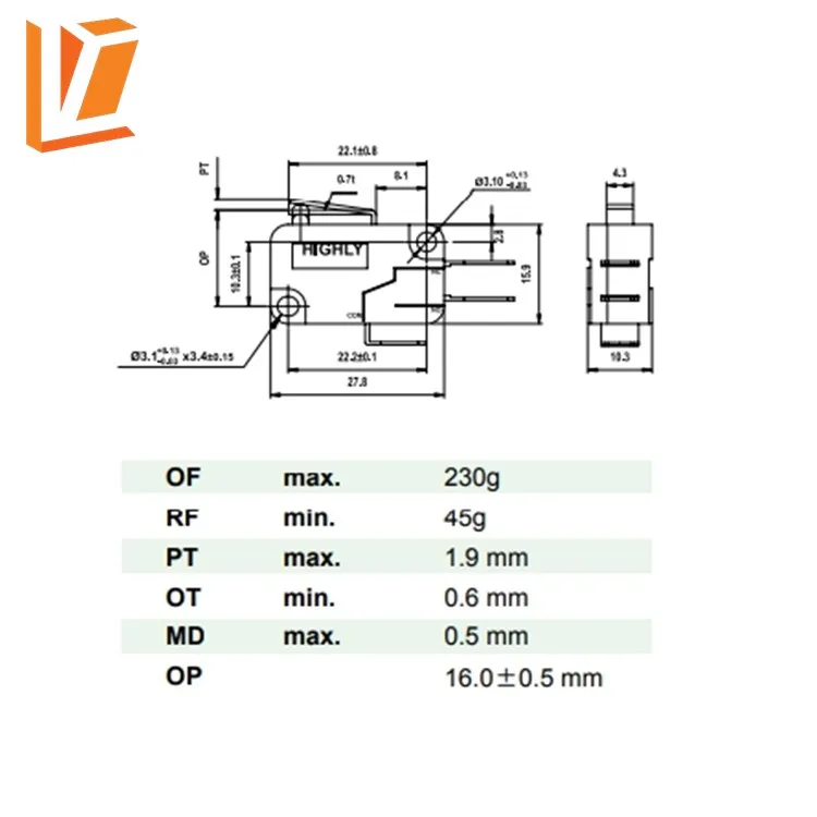 VS10N011-C2 Short hinge lever push button micro switch