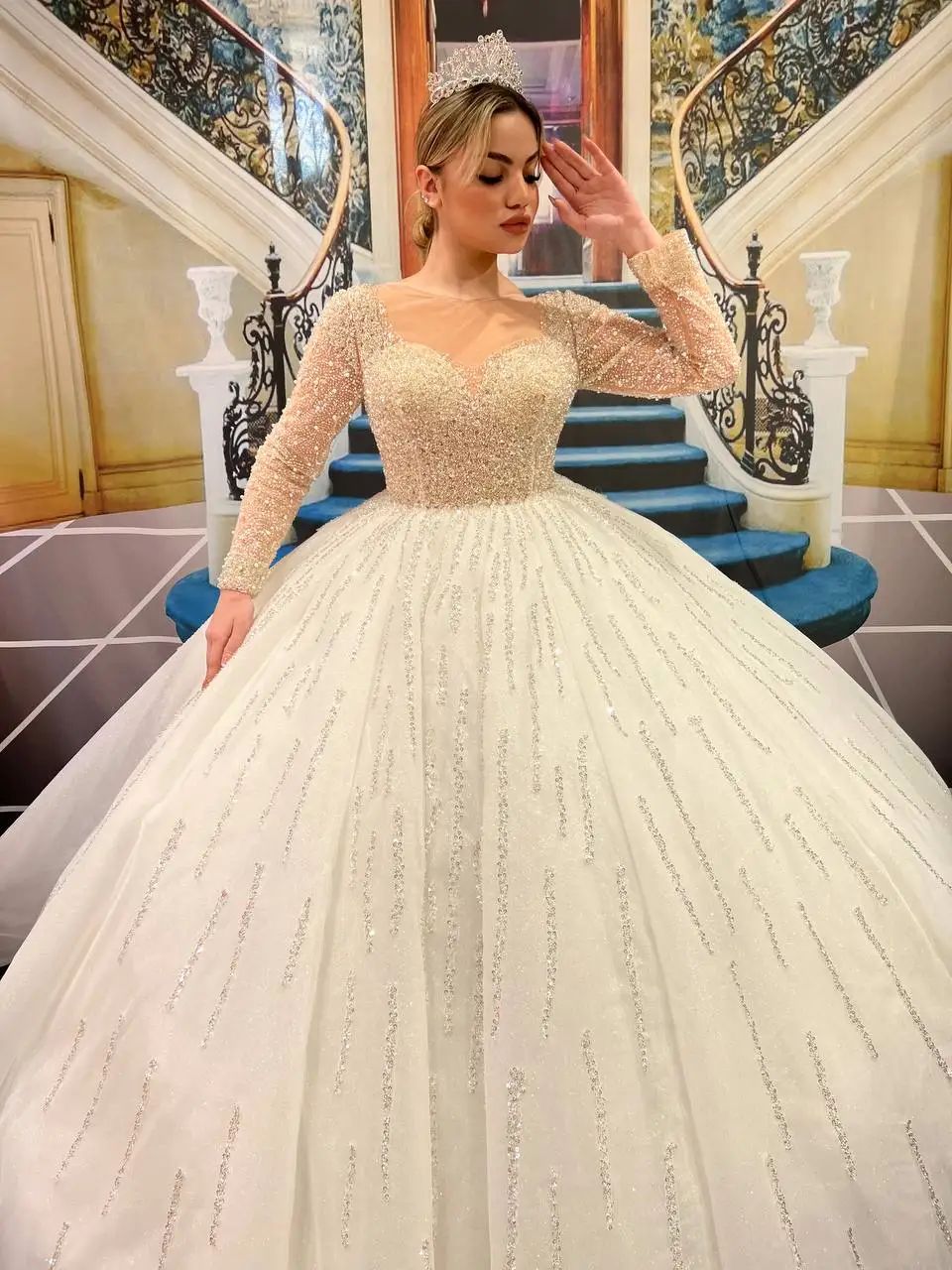 Turkish Woman Wedding Dress Bridal Gown Elegant Long Party Dress Evening Dress Chiffon Tulle Satin Luxury High Quality