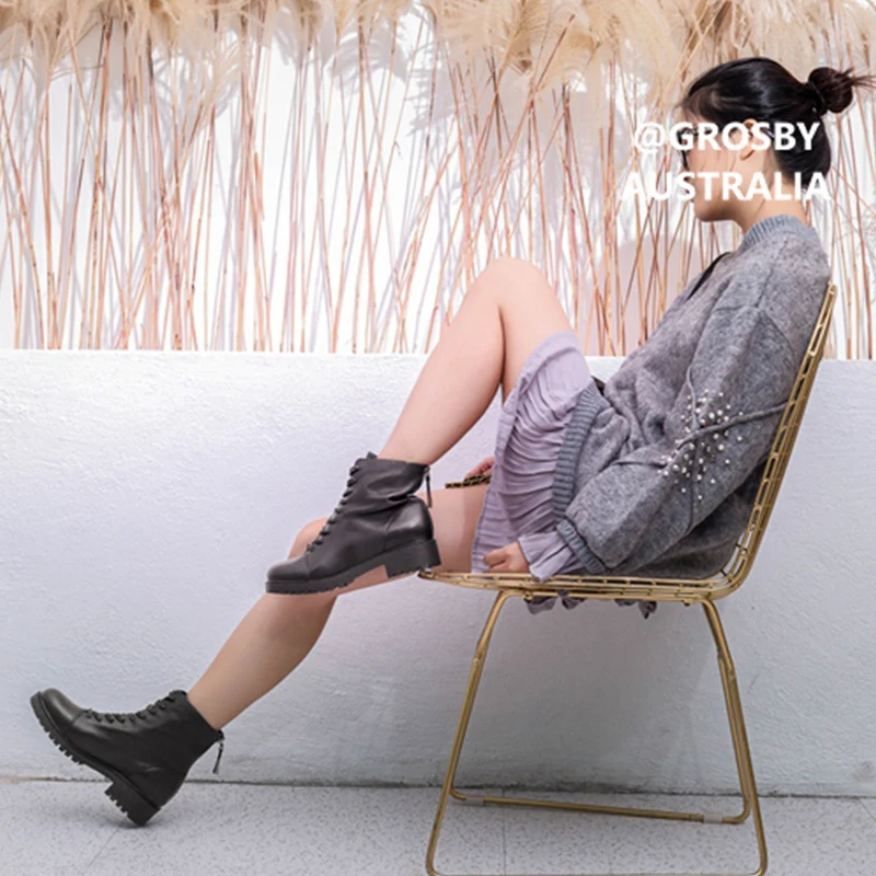 
Autumn Women Boots Back Zipper Ankle Boots Cow Leather Upper Women Shoes 