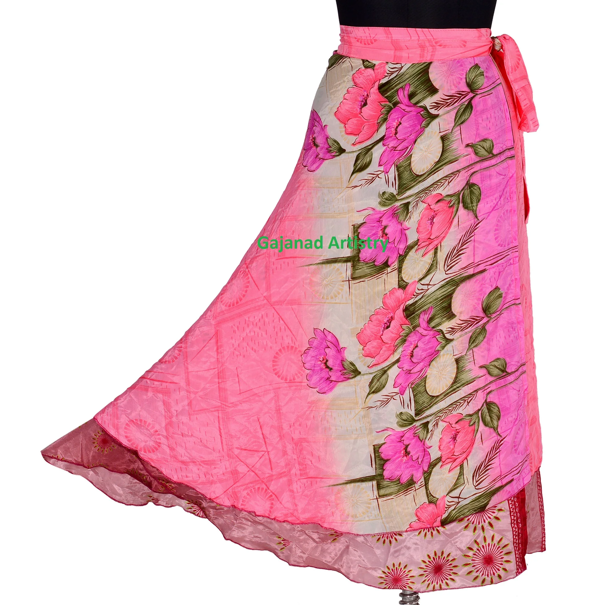 Wholesale Lots Sari silk wrap skirt Reversible and Lightweight Floaty Double layer skirt Long Skirts Ties
