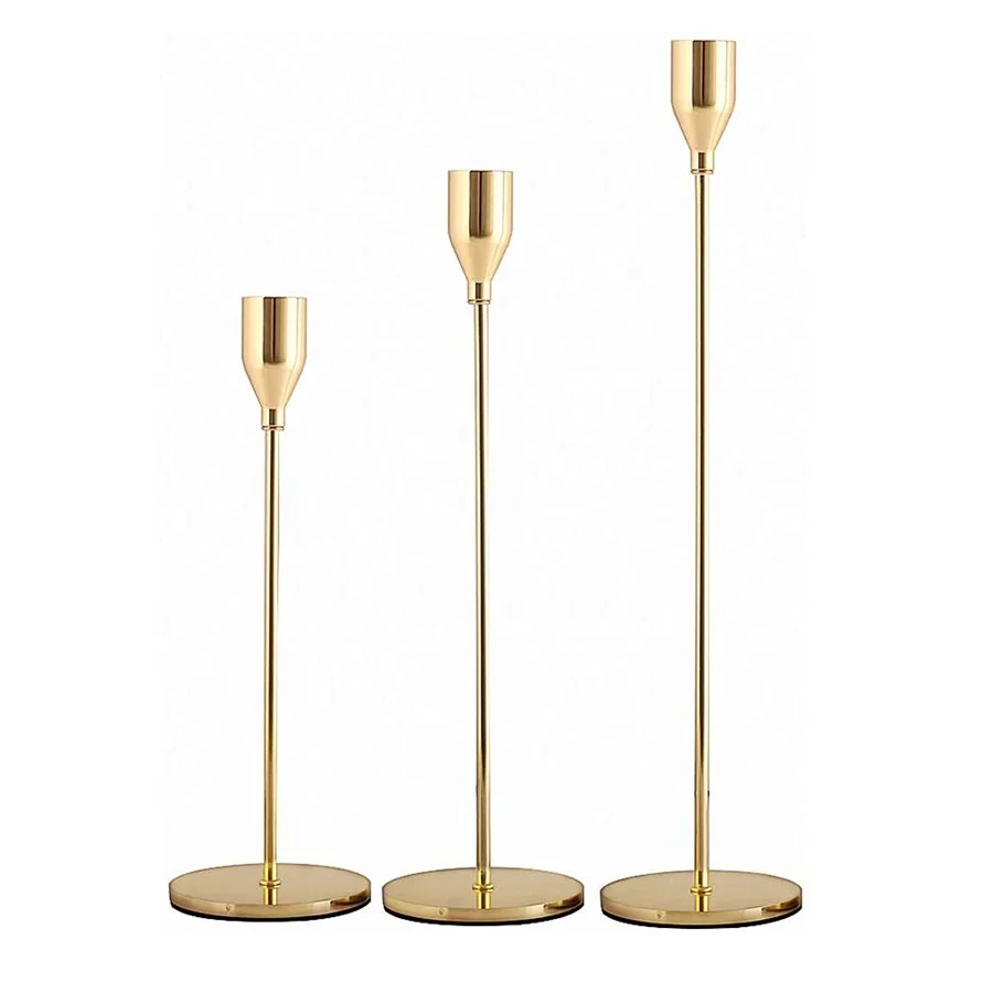 Luxury custom metal taper tall candle stick stand modern decorative gold candlesticks holder for wedding party