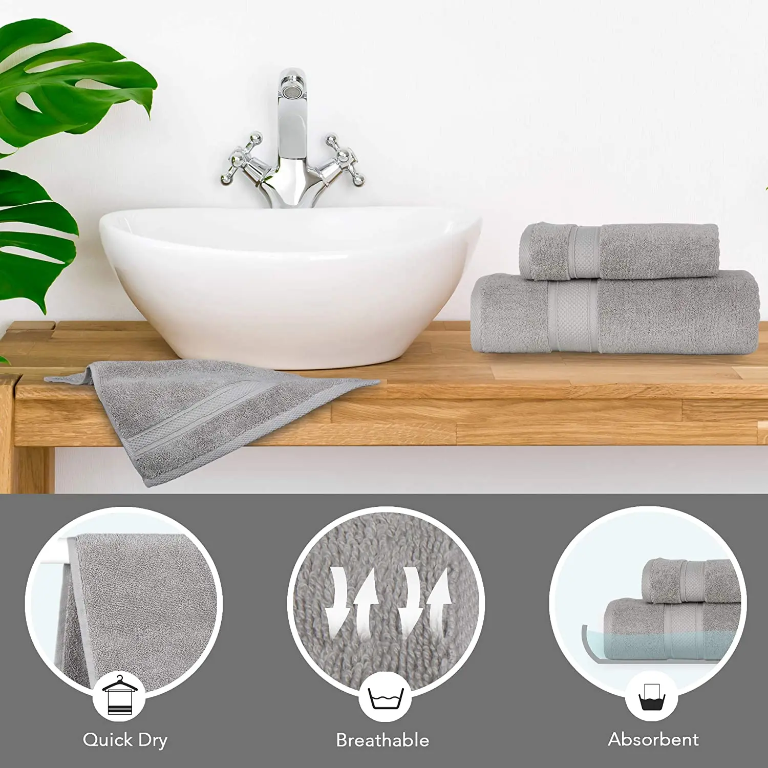 Хлопковые банные полотенца набор из 6 мягких абсорбирующих воздухопроницаемых быстросохнущих серых полотенец для ванной отеля и спа