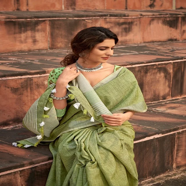 Pure linen handloom saree with blouse