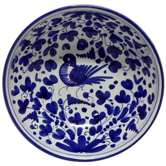 20CM / 7.8IN CERAMIC ROUND BOWL WITH BLU BIRD DESIGN HANDMADE IN ITALY