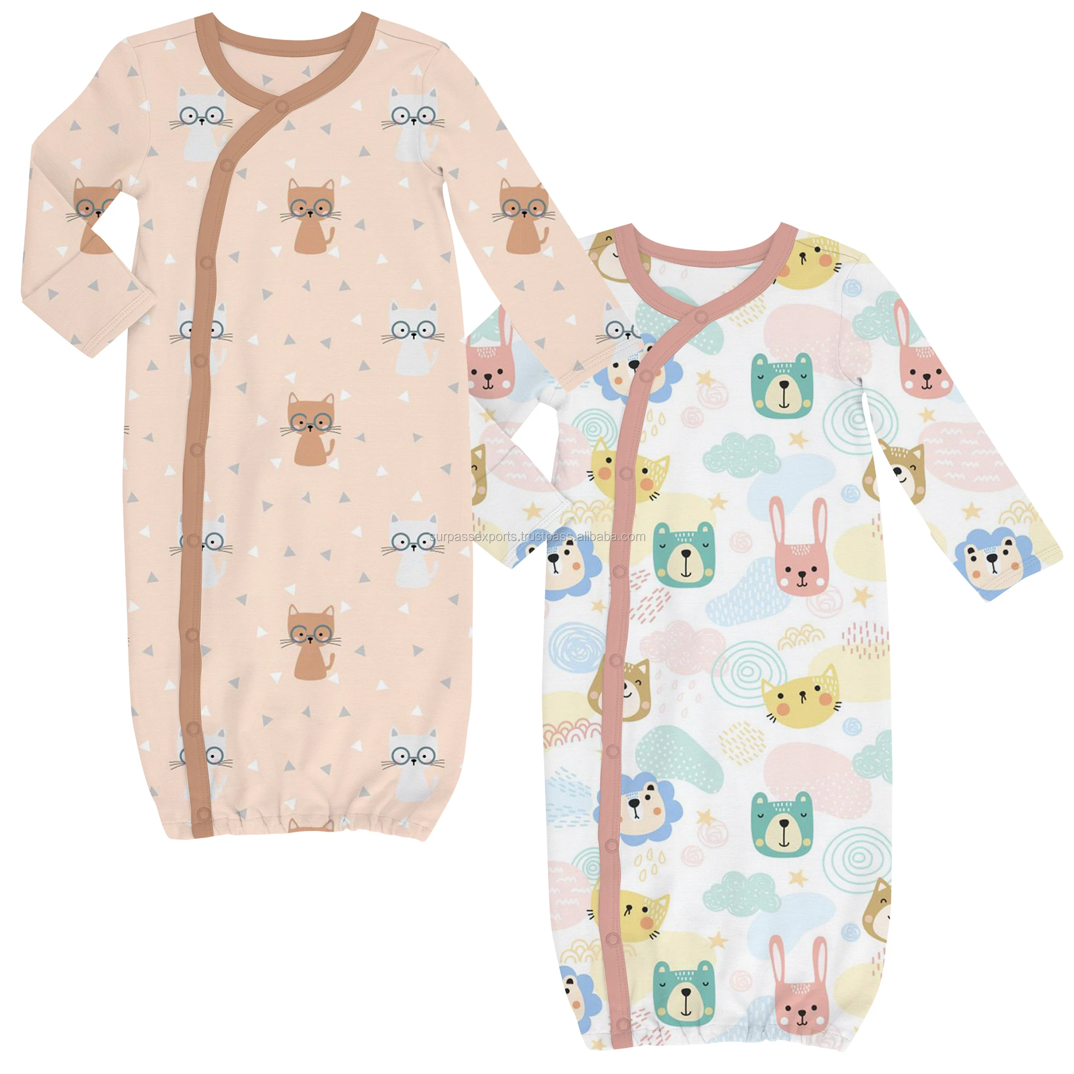 100% Organic Cotton Kimono Gown for Newborn Babies Summer Kids Apparel Export Quality Baby Clothes