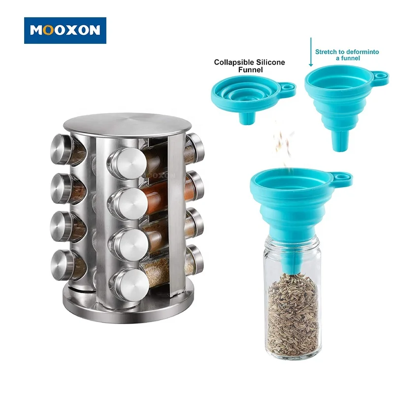 2022 Amazon Round Metal Organizer Kitchen Revolving Rotatable Rotating Seasoning Storage Spice Holder Racks With 20 Glass Jars