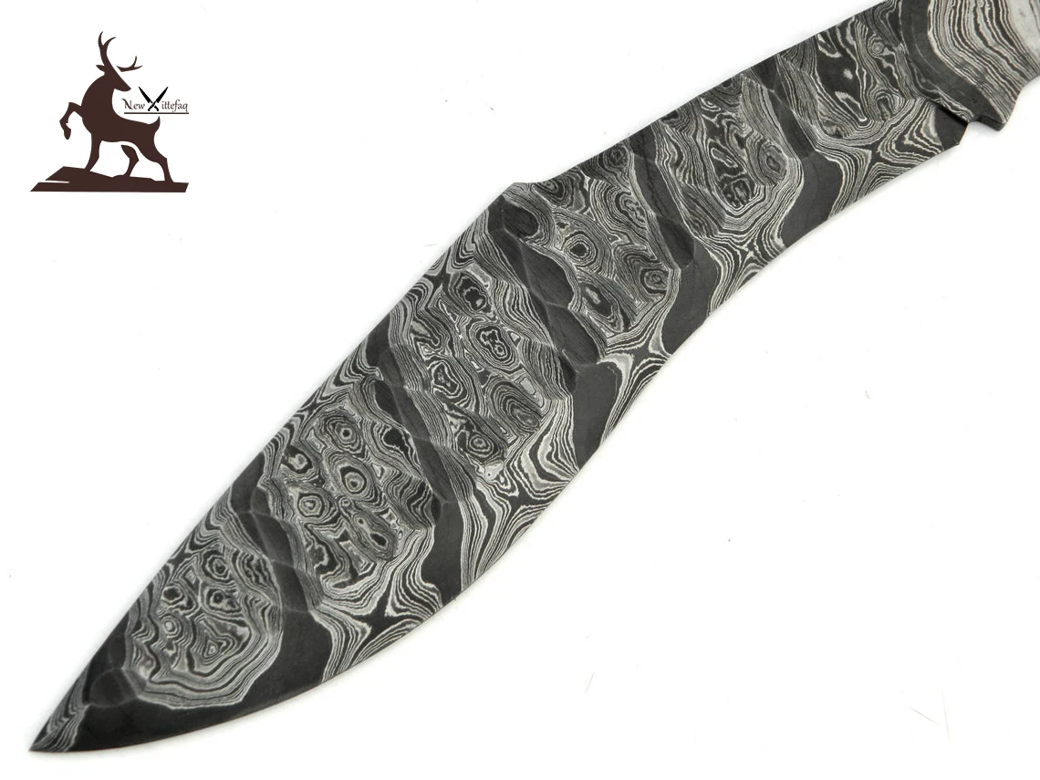 wholesale Damascus hunting knife blank blade handmade forged full tang with leather sheath hunting, camping, Kukri knife