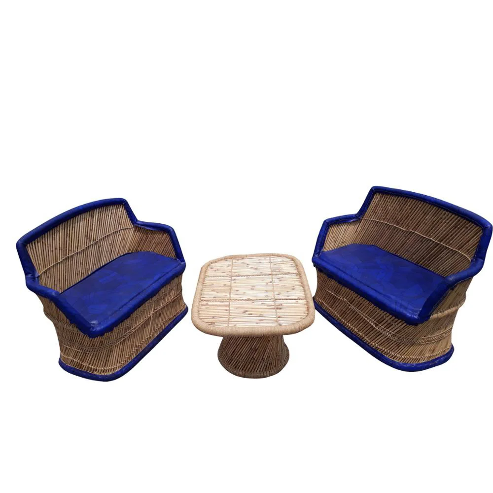 Stylish Restaurant Garden Set 2 Sofas Table Furniture Rattan Bamboo Hotel Restaurant Poolside gardensets Lawn Patio Natural