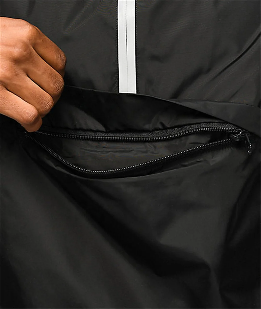 OEM windproof pullover pocket flap half zip custom printing logo design nylon black men blank windbreaker