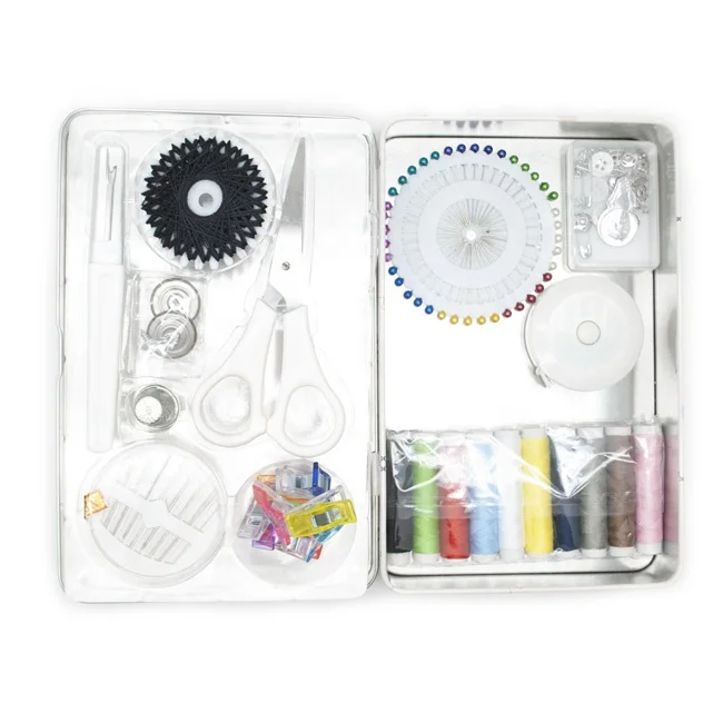 customized 101pcs Wholesale Top Quality sewing craft Merceria set kurzwaren sewing kit metal box