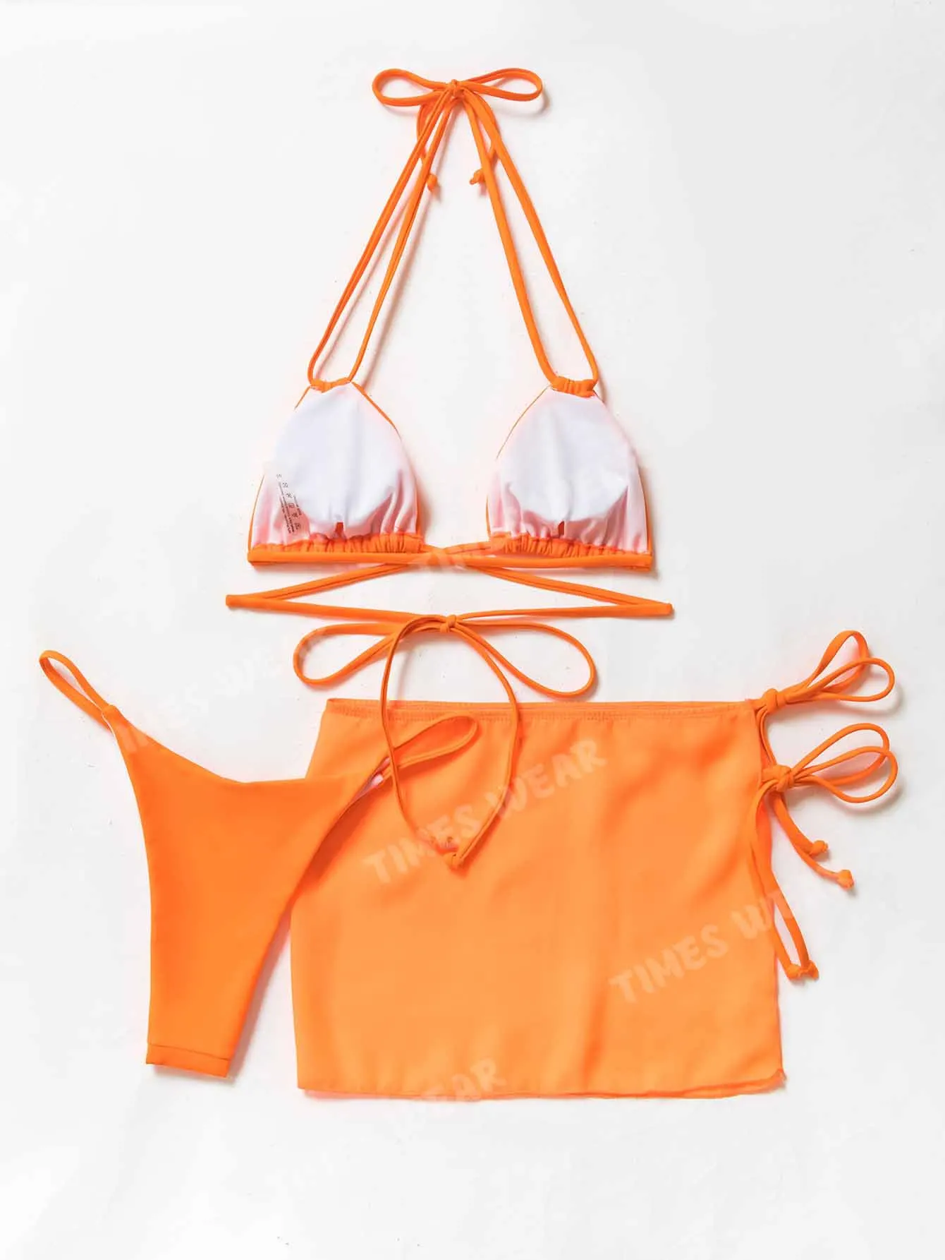 Women Top Sale Direct Supplier Plain Halter Bikini Swimsuit With Cover Up / Skirt