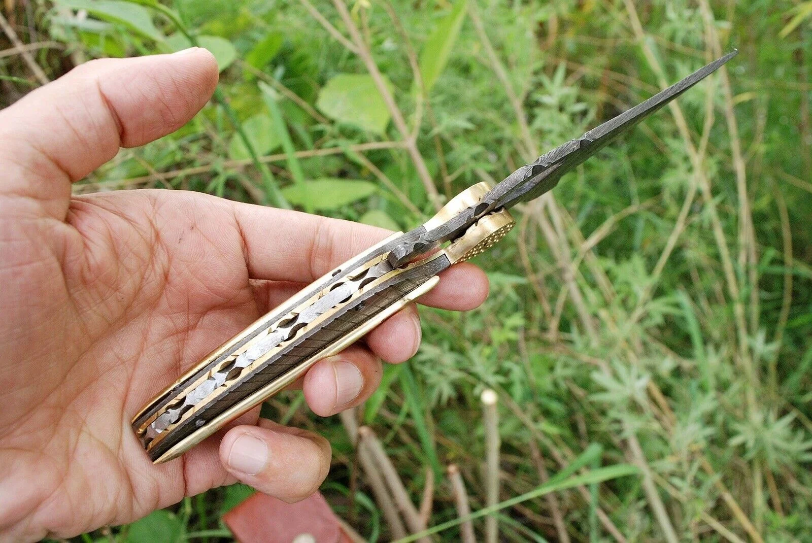 Wholesale Hot Selling Full Damascus Steel Folding Knife Outdoor Pocket Knife With Leather Sheath