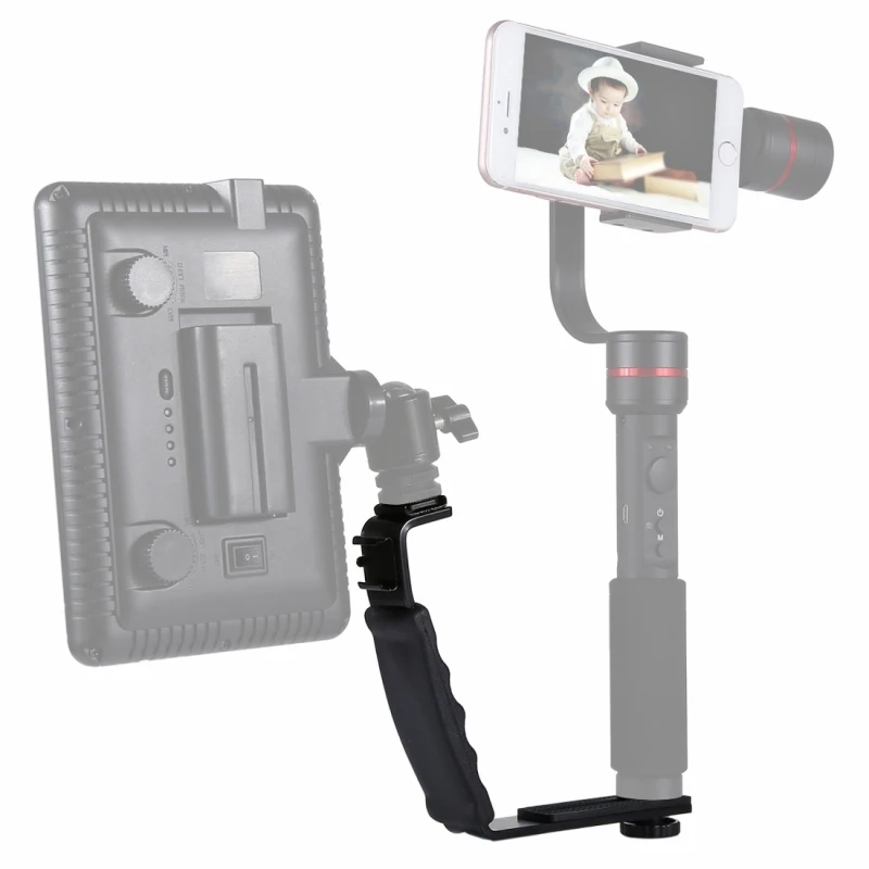 New Design PULUZ L Shape  Flash Shoe Bracket Handheld Grip Holder with Dual Side Cold Shoe Mounts for DSLR Camera