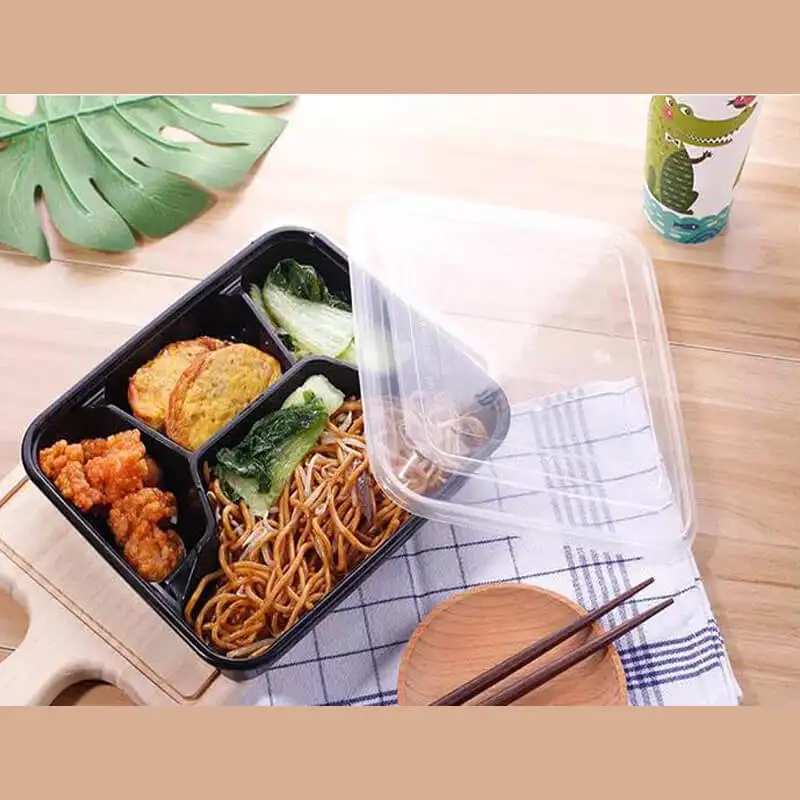 Тонкие пищевые контейнеры с 4 отсеками из пластика имеют крышку для безопасного хранения пищевых продуктов-B0652